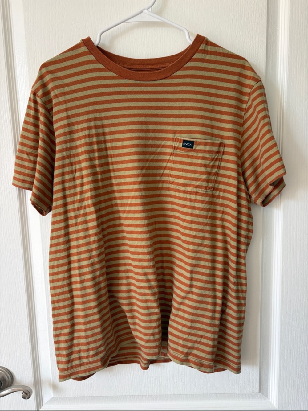 RVCA Rust and Tan Horizontal Stripe Pocket Tee